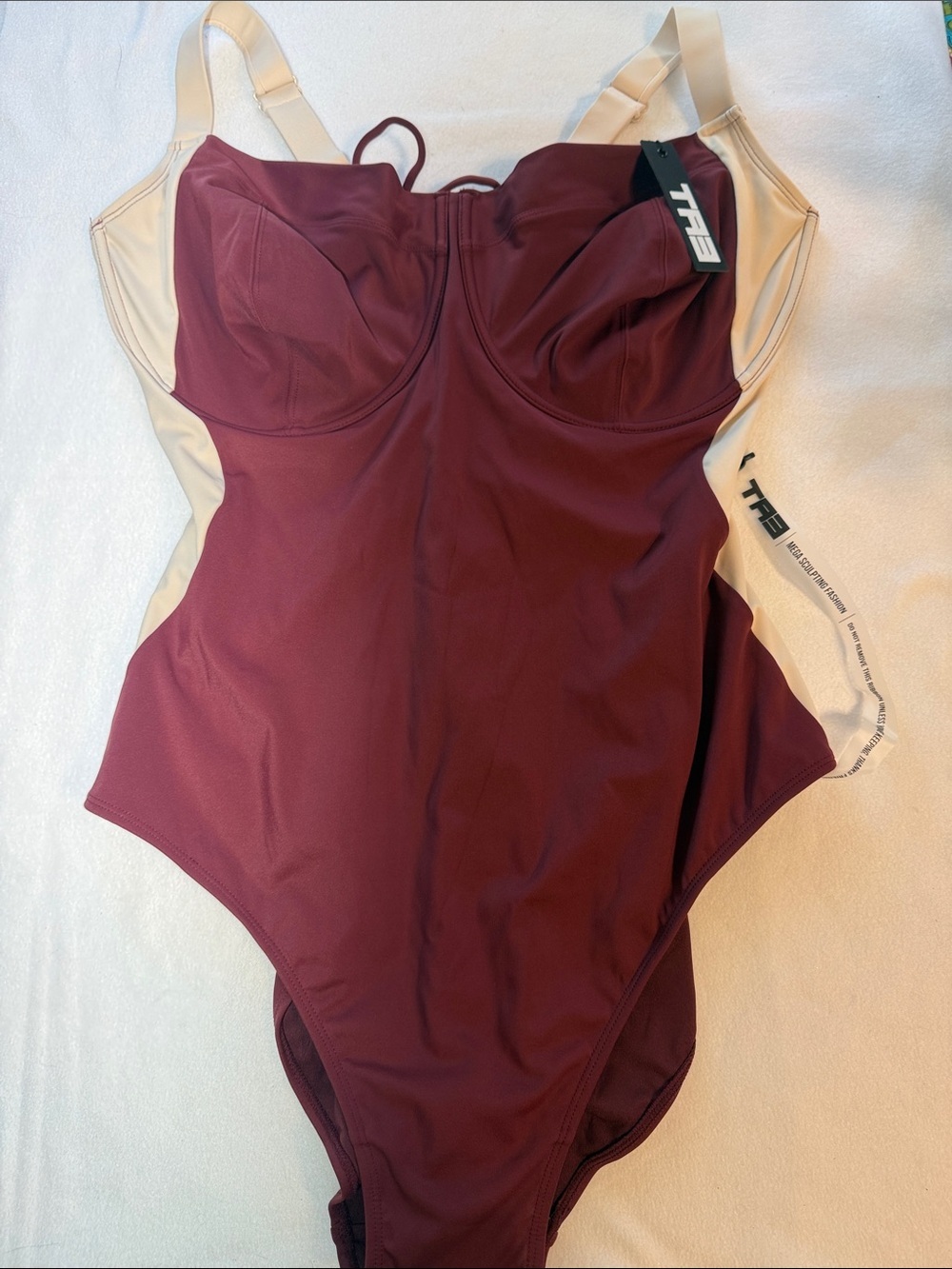 New TA3 Lifty Contour Dark Cherry/Oat Swimsuit. Size 3X Regular/Long. J/K Cup